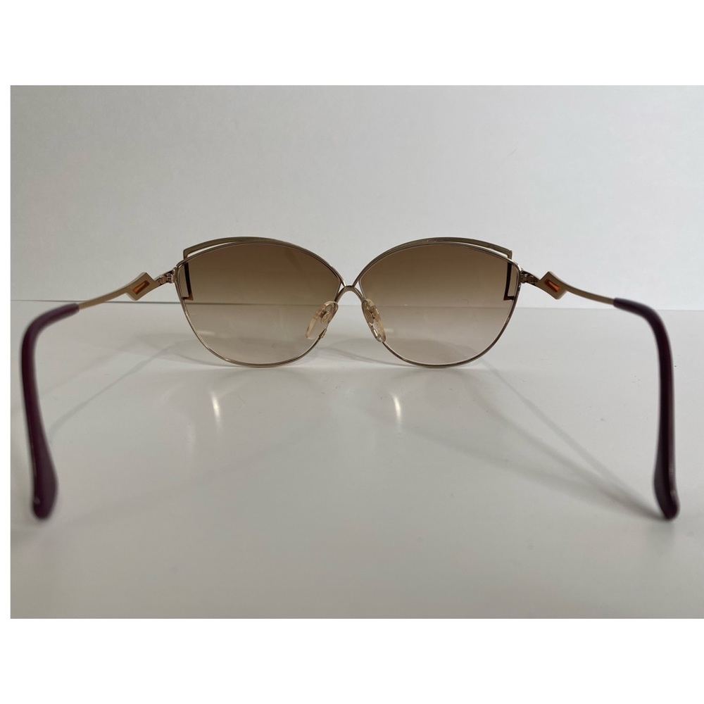 Yves Saint Laurent Vintage 80s Cat Eye Sunglasses Red Sparkle Enamel Gold Frame - Picture 6 of 16